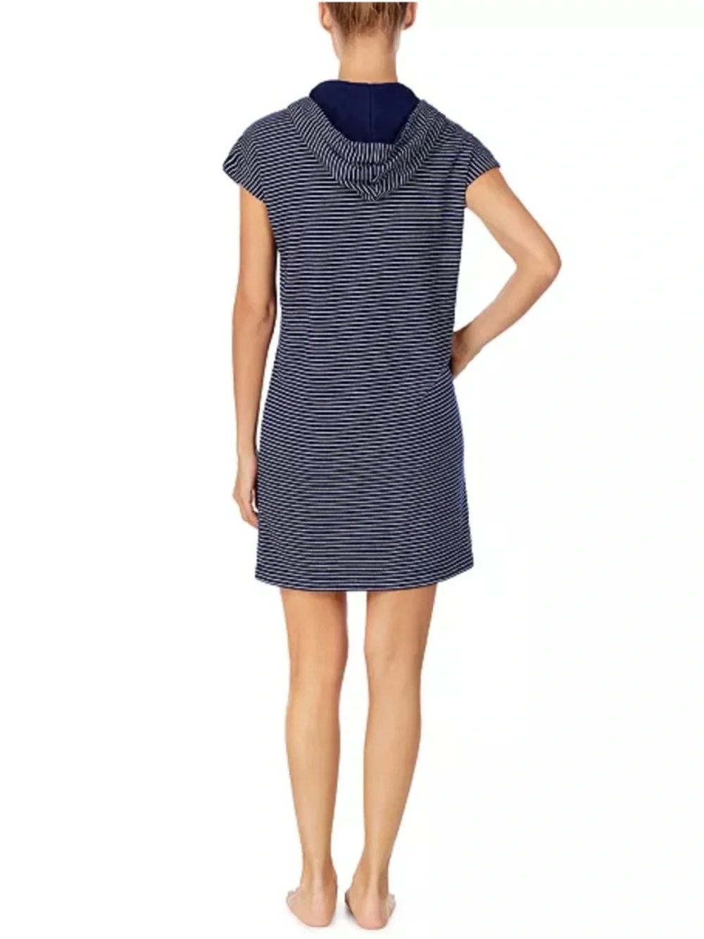 Lauren Ralph Lauren Navy and White Striped Hooded Zip Swim Cover-Up (J)